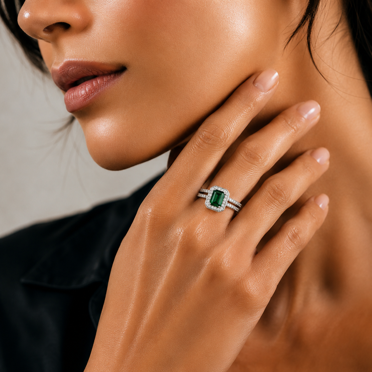 Emerald Cut Halo with Emerald Stone