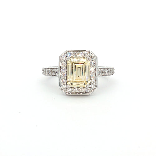 Emerald Cut Halo with Yellow Stone
