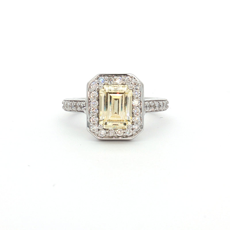 Emerald Cut Halo with Yellow Stone