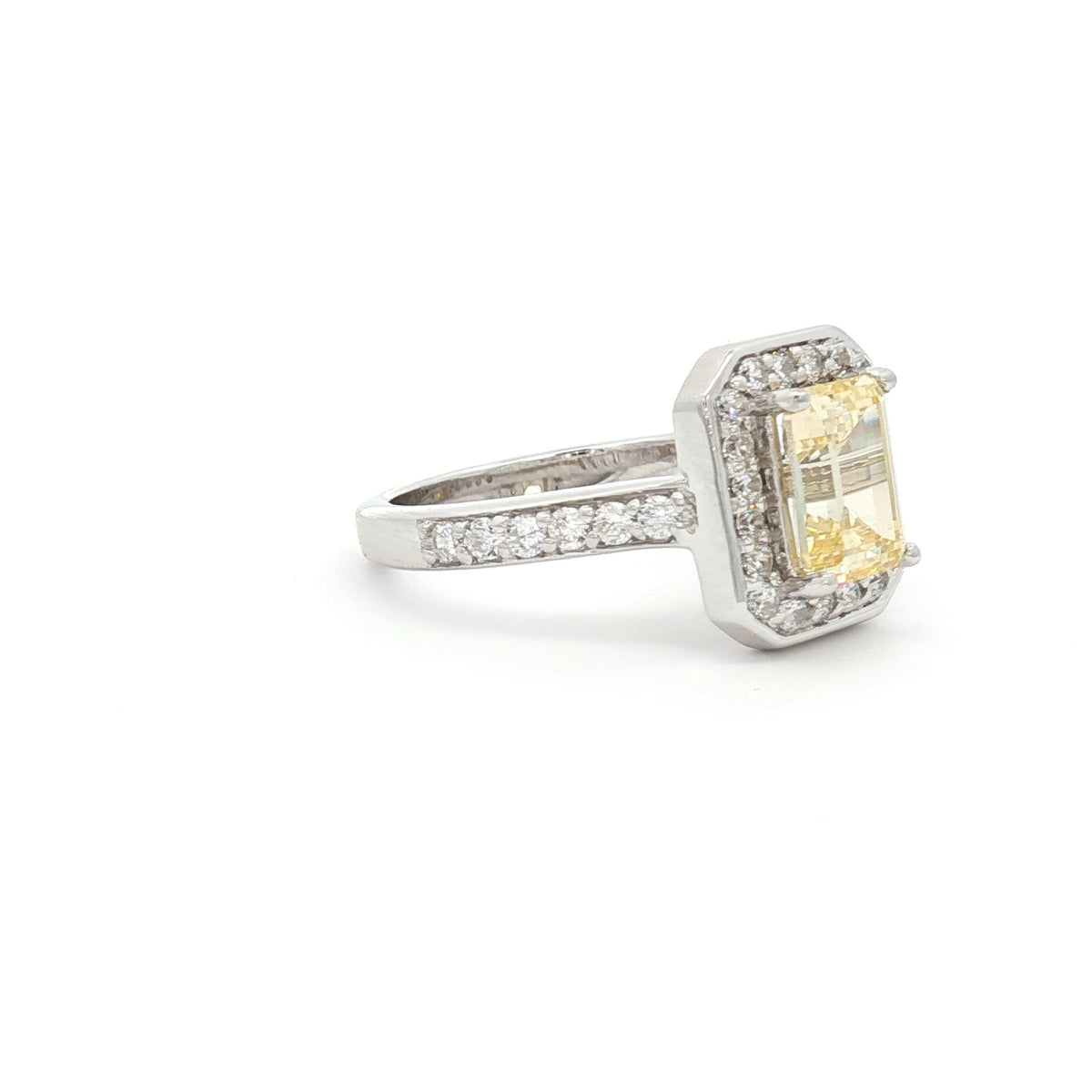 Emerald Cut Halo with Yellow Stone