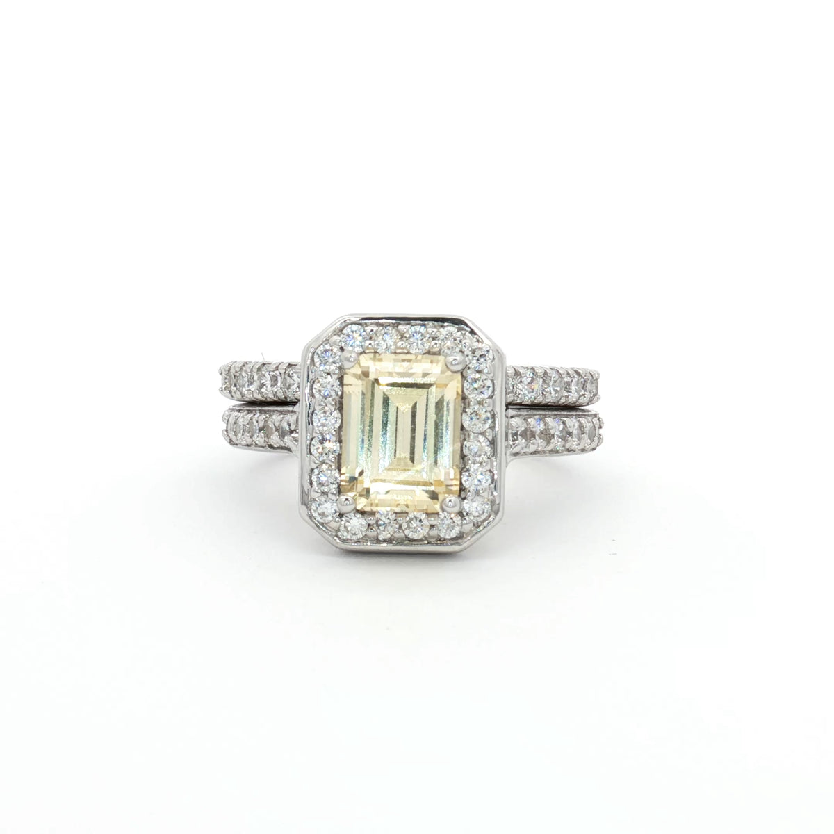 Emerald Cut Yellow colour Halo with  Matching Band
