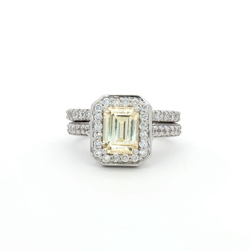 Emerald Cut Yellow colour Halo with  Matching Band