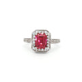 Emerald Cut Halo with Ruby Stone