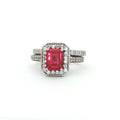 Emerald Cut Ruby  colour Halo with  Matching Band