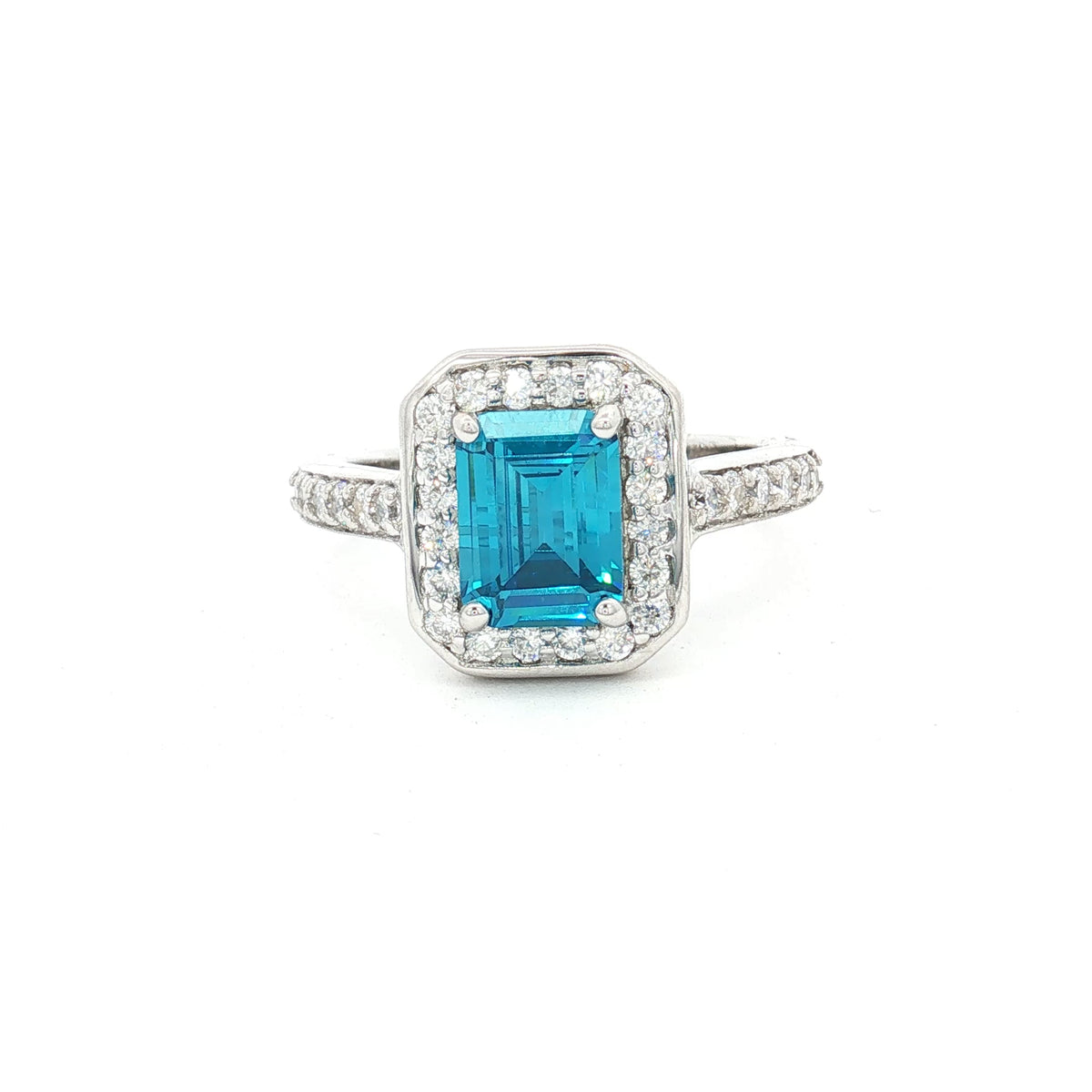 Emerald Cut Halo with Topaz stone