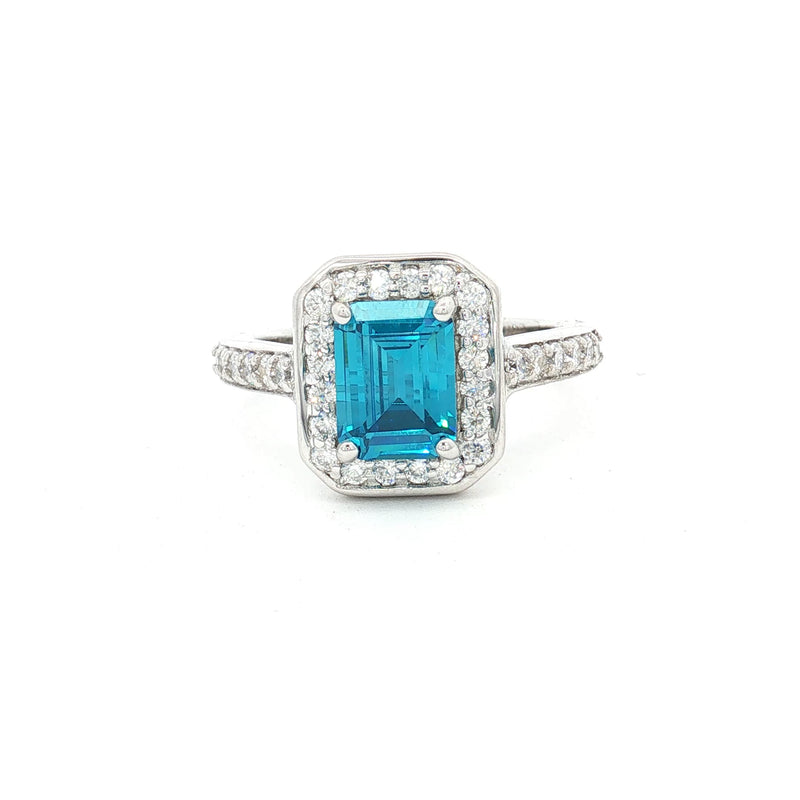 Emerald Cut Halo with Topaz stone