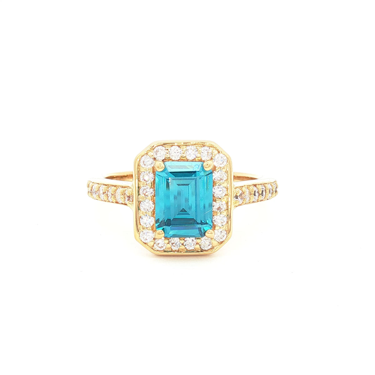 Emerald Cut Halo with Topaz stone in Yellow