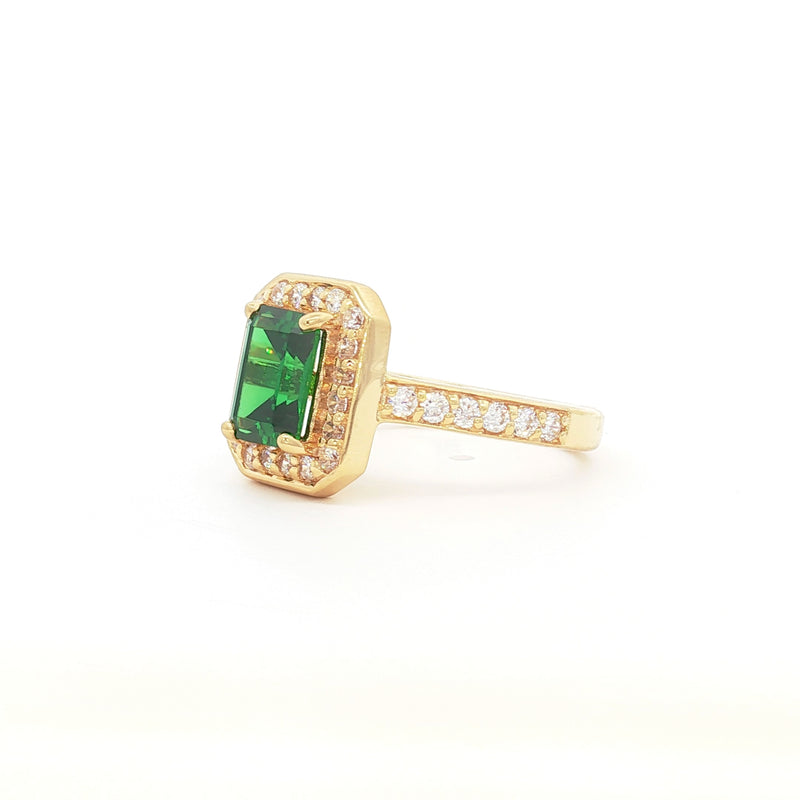 Emerald Cut Halo with Emerald Stone in Yellow