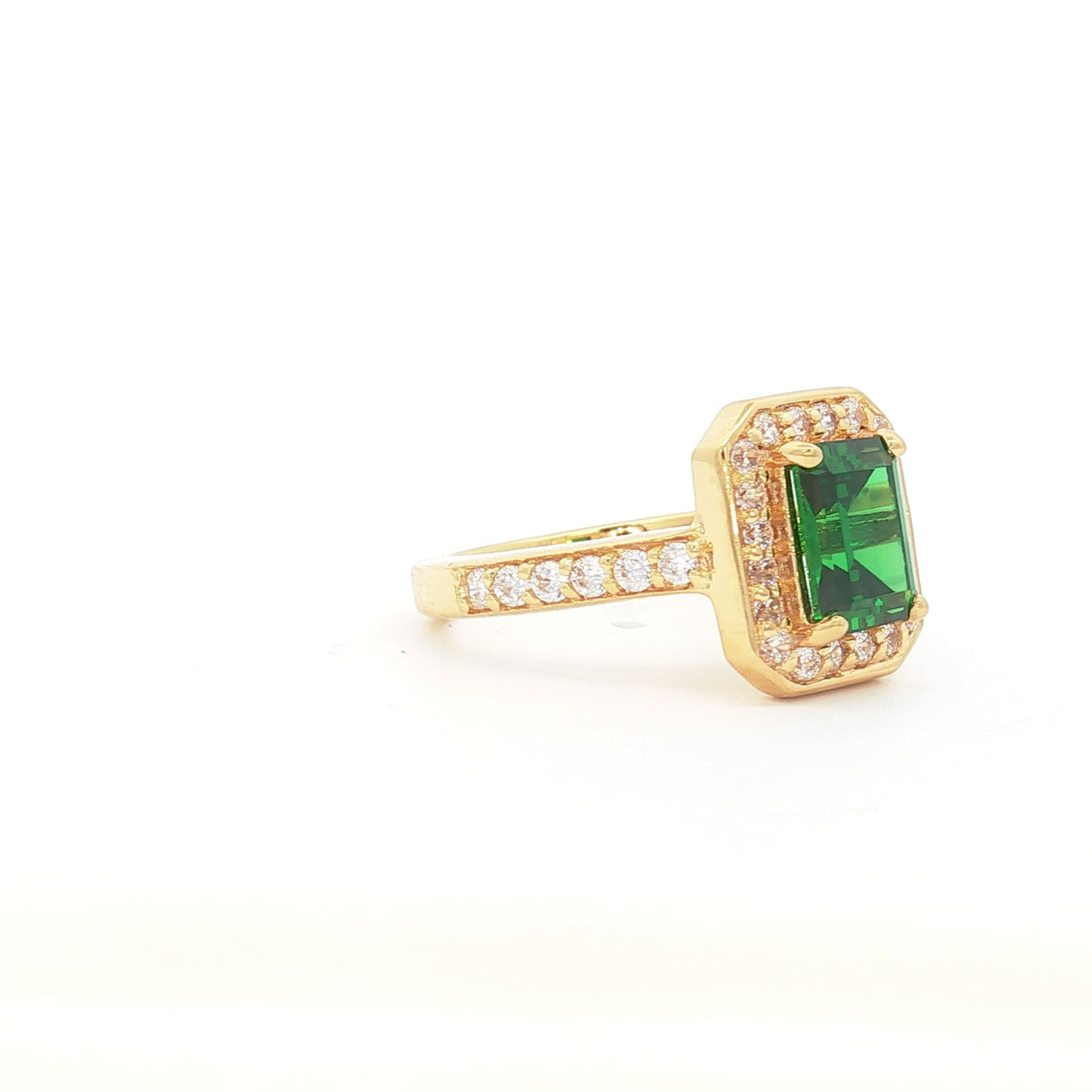 Emerald Cut Halo with Emerald Stone in Yellow