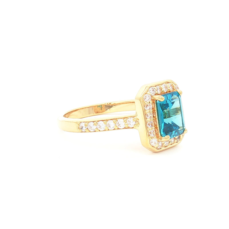 Emerald Cut Halo with Topaz stone in Yellow