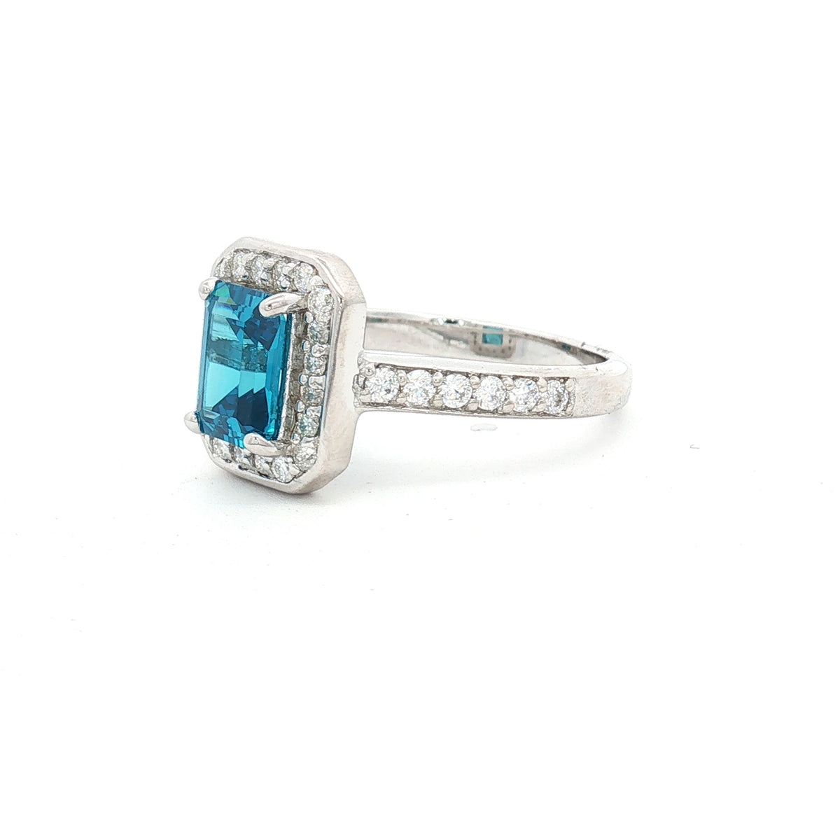 Emerald Cut Halo with Topaz stone