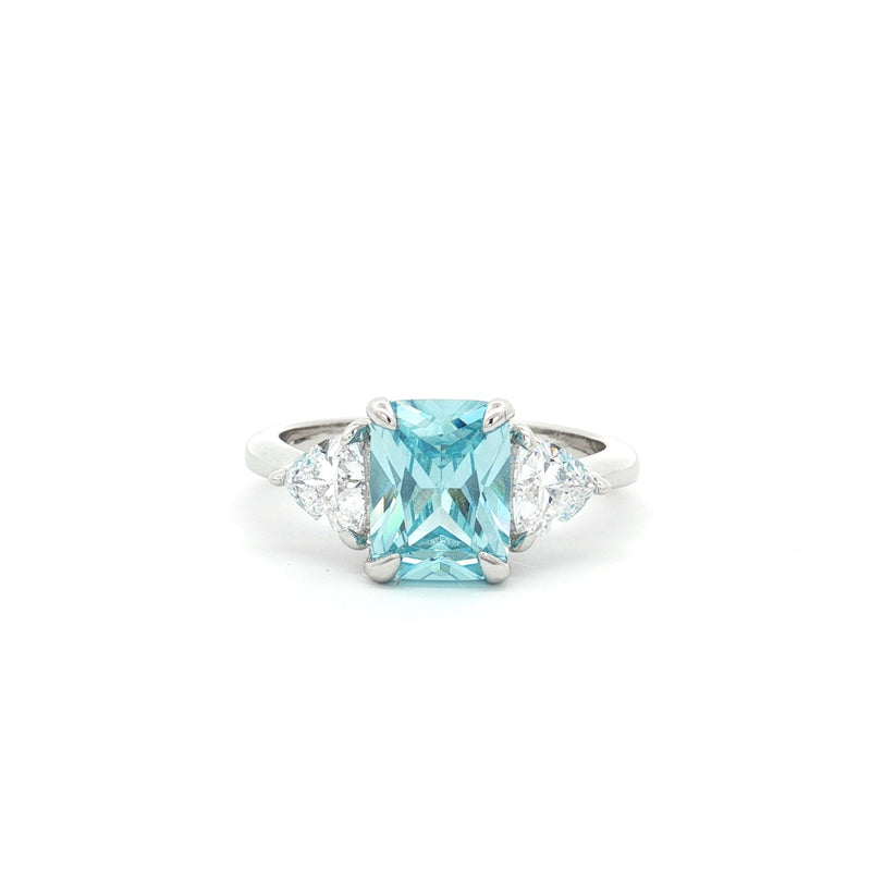 Radiant and Trillion Cut Ring with Aqua Marine Stone