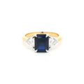 Radiant and Trillion Cut Ring with Sapphire Stone in yellow gold