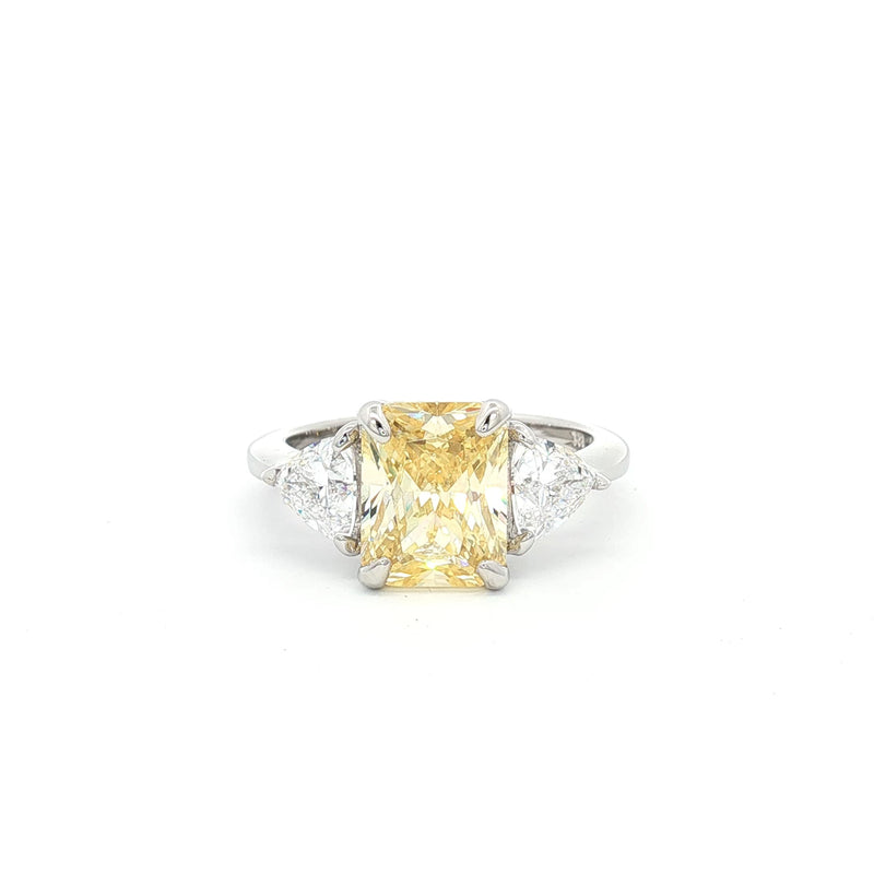 Radiant and Trillion Cut Ring with Yellow Stone