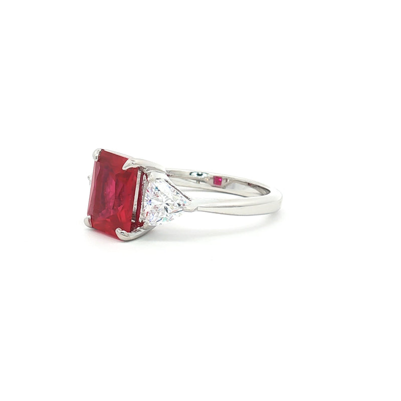 Radiant and Trillion Cut Ring with Ruby Stone