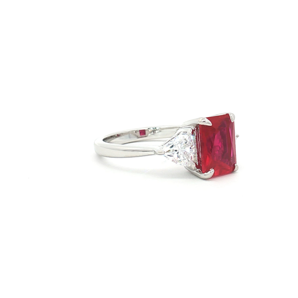 Radiant and Trillion Cut Ring with Ruby Stone