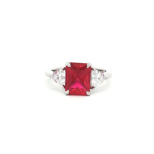 Radiant and Trillion Cut Ring with Ruby Stone