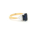 Radiant and Trillion Cut Ring with Sapphire Stone in yellow gold