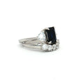Radiant Cut Sapphire  Ring with Two Trillion Side Stones and Five Stone Curved Band