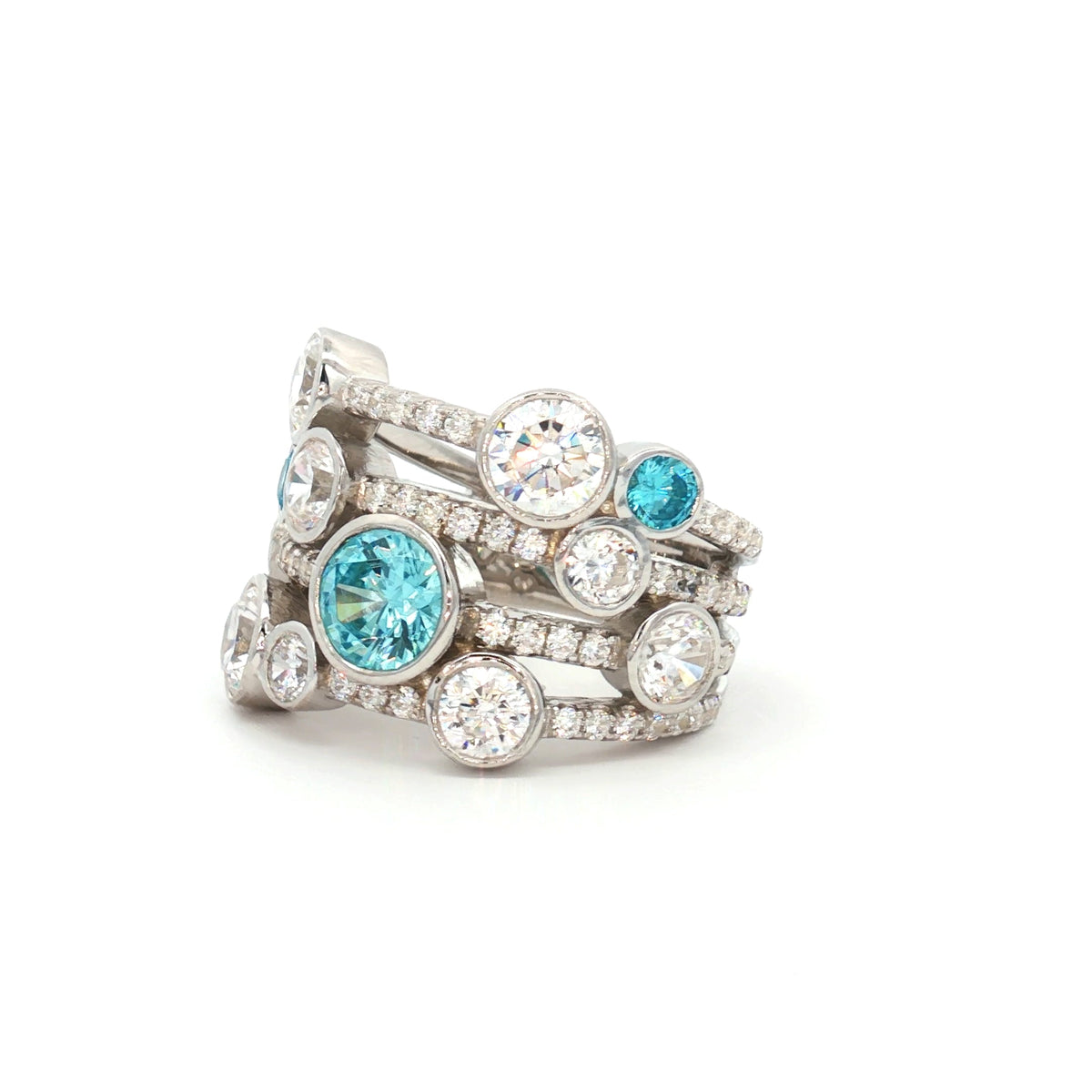 The Waterfall Ring with Aqua Marine & Blue Topaz Stones
