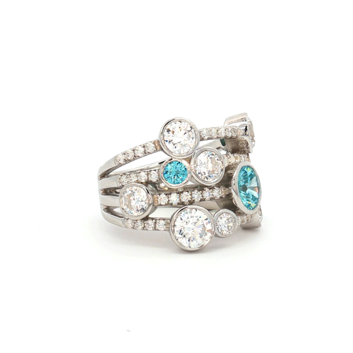 The Waterfall Ring with Aqua Marine & Blue Topaz Stones