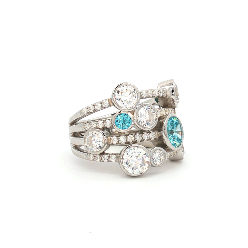 The Waterfall Ring with Aqua Marine & Blue Topaz Stones