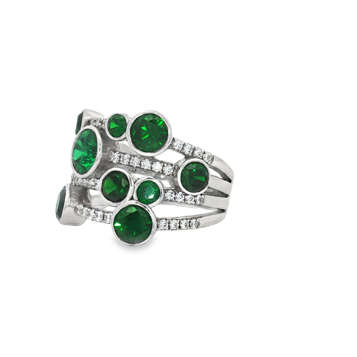 The Waterfall Ring with Emerald Stones