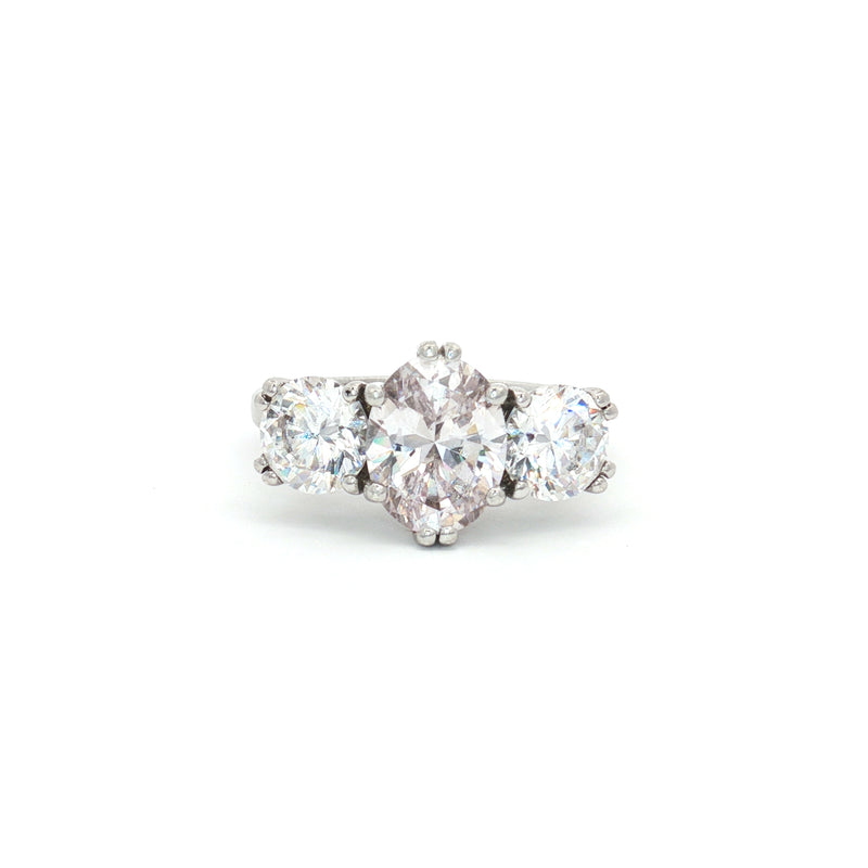 Oval Cut Ring with Two Brilliant Side Stones