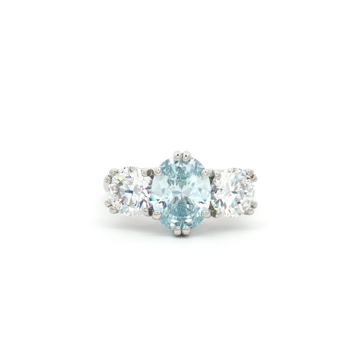 Oval Cut Ring with Two Brilliant Side Stones with Aqua Marine Centre Stone