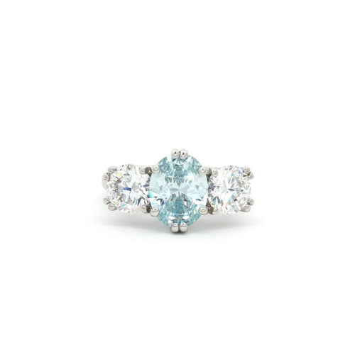 Oval Cut Ring with Two Brilliant Side Stones with Aqua Marine Centre Stone