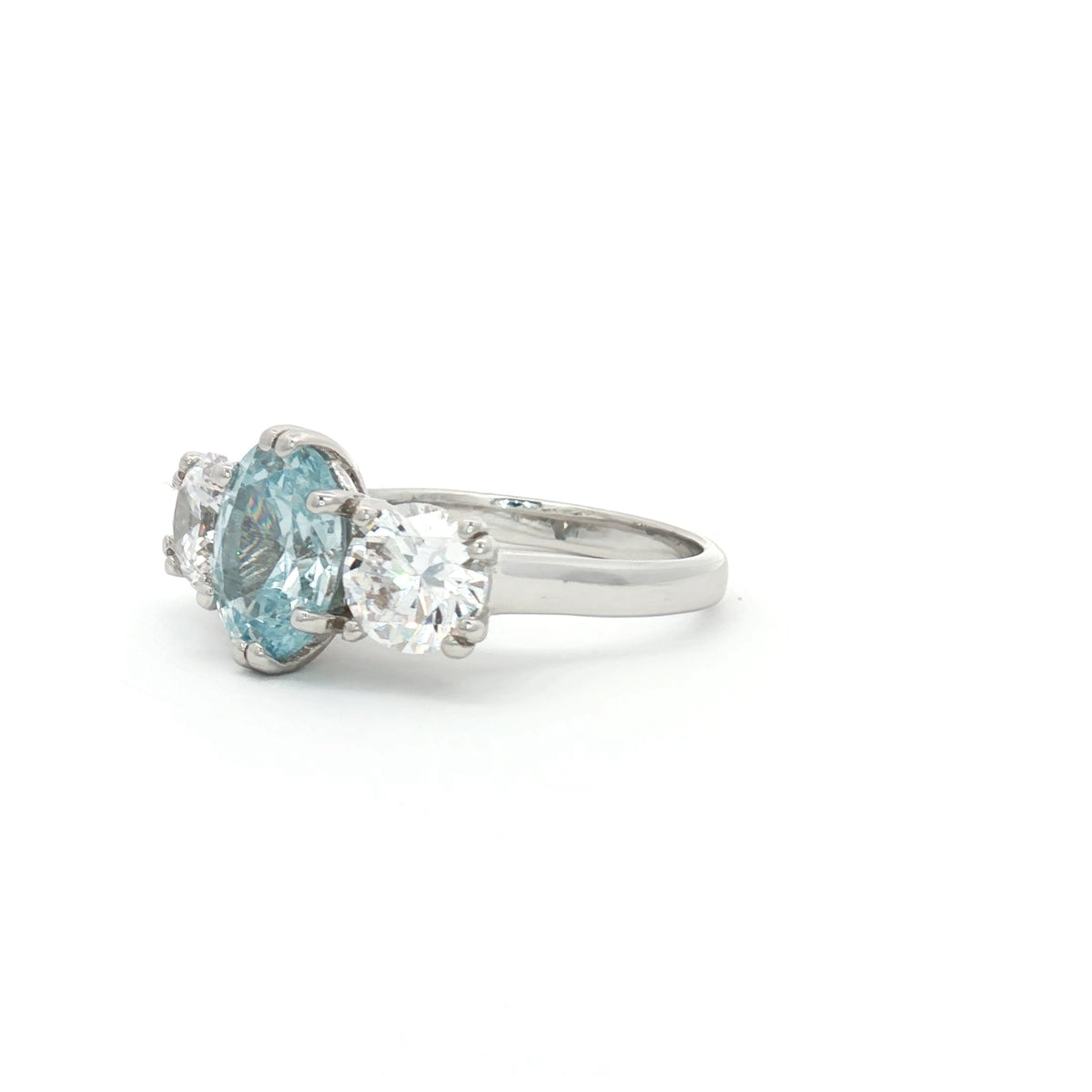 Oval Cut Ring with Two Brilliant Side Stones with Aqua Marine Centre Stone