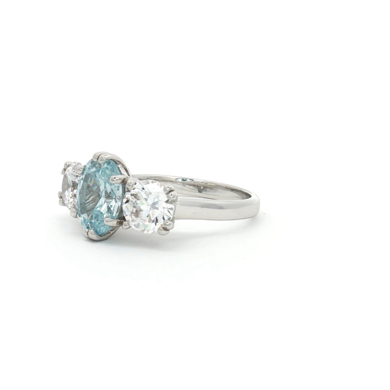Oval Cut Ring with Two Brilliant Side Stones with Aqua Marine Centre Stone
