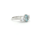 Oval Cut Ring with Two Brilliant Side Stones with Aqua Marine Centre Stone