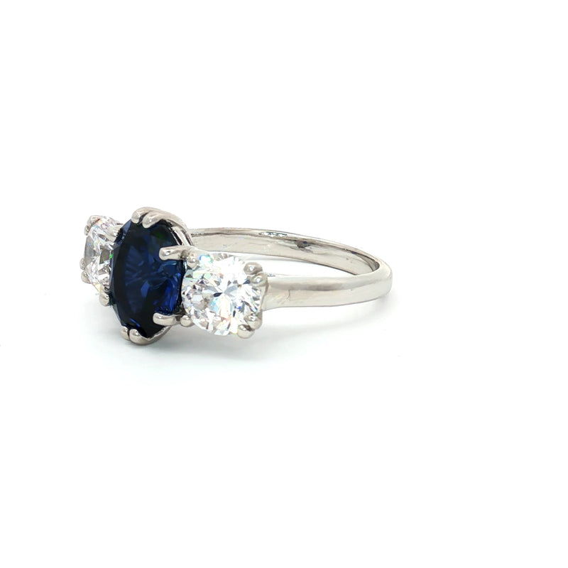 Oval Cut Ring with Two Brilliant Side Stones with Sapphire Centre Stone