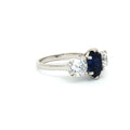 Oval Cut Ring with Two Brilliant Side Stones with Sapphire Centre Stone