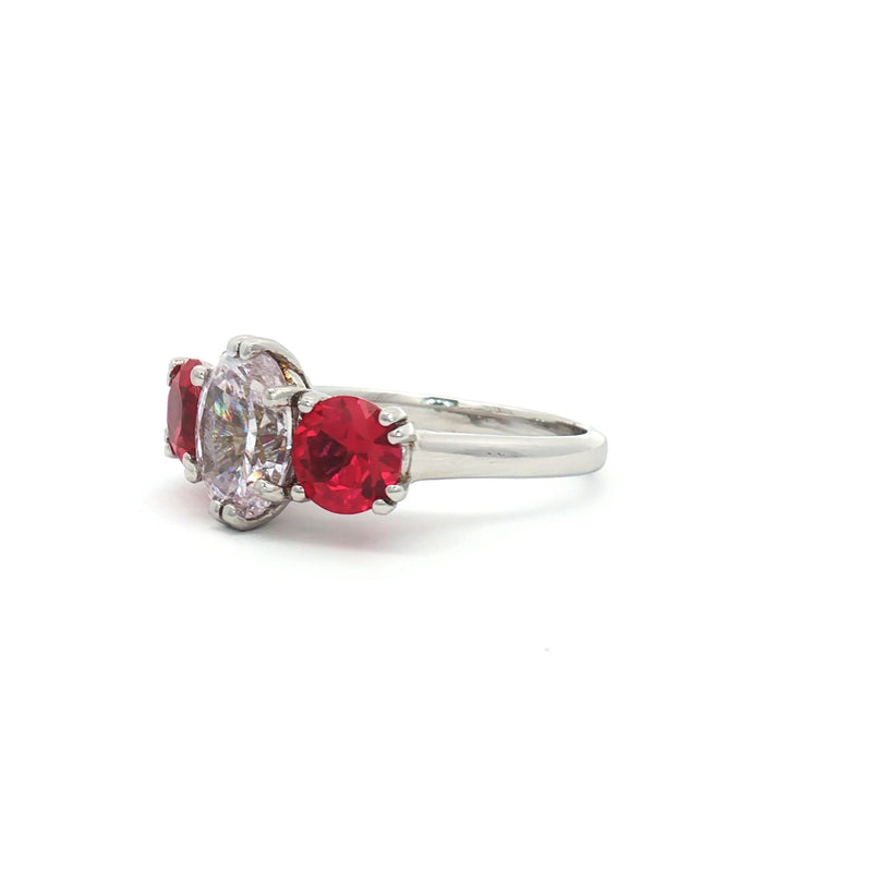 Oval Cut Ring with Two Ruby Brilliant Side Stone