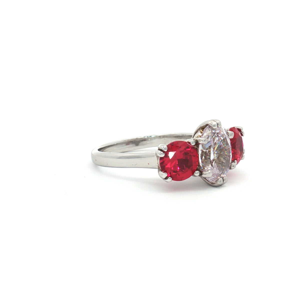 Oval Cut Ring with Two Ruby Brilliant Side Stone