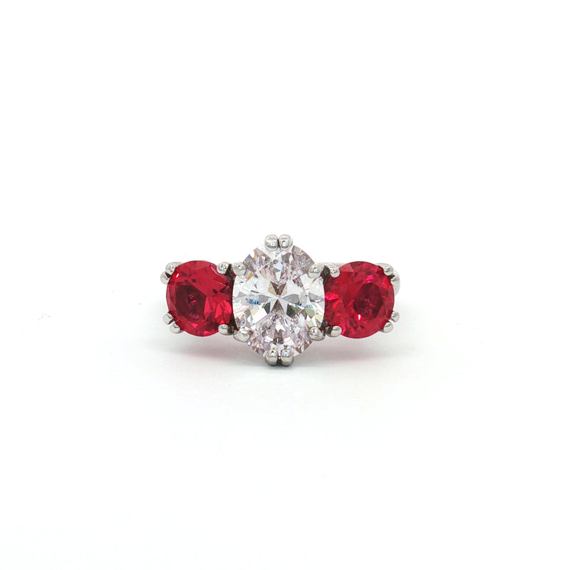 Oval Cut Ring with Two Ruby Brilliant Side Stone