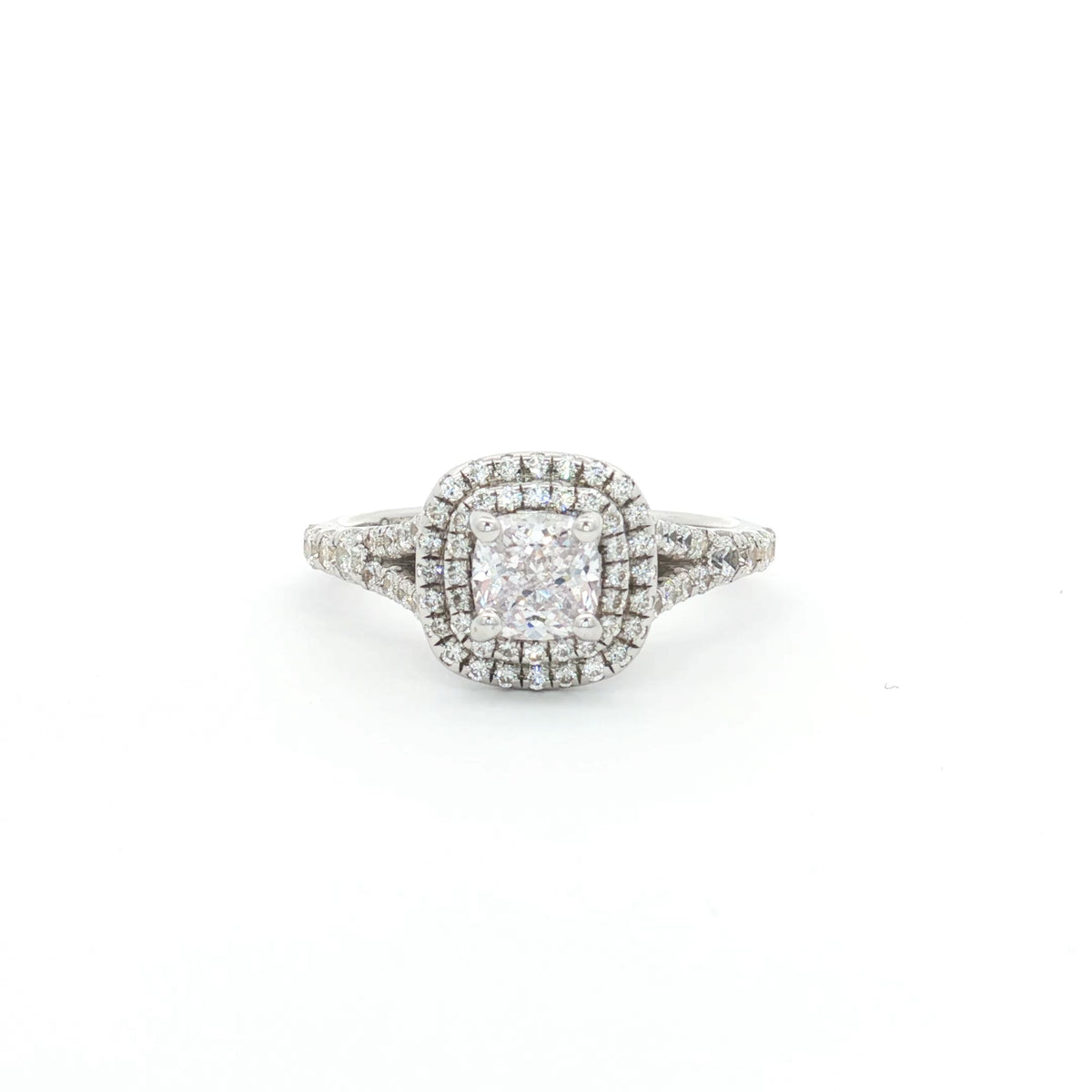 Petite Cushion Cut Double Halo Ring