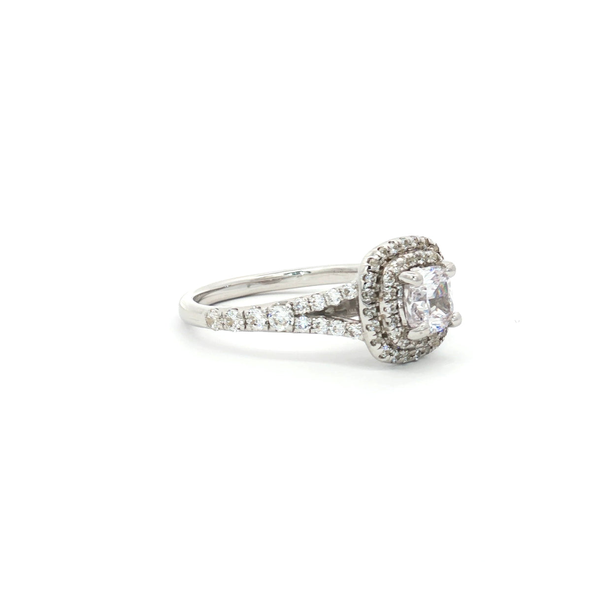 Petite Cushion Cut Double Halo Ring