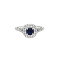 Petite Cushion Cut Double Halo Ring with Sapphire Centre Stone