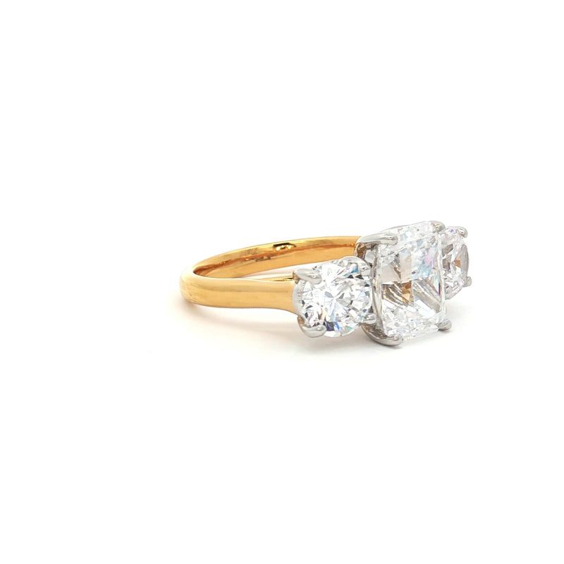Radiant Cut Ring with Two Brilliant Side Stones