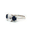 Radiant Cut Ring with Two Brilliant Side Stones and Sapphire Centre Stone