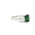 Radiant Cut Ring with Two Brilliant Side Stones and Emerald Centre Stone