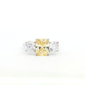 Radiant Cut Ring with Two Brilliant Side Stones and yellow Centre Stone