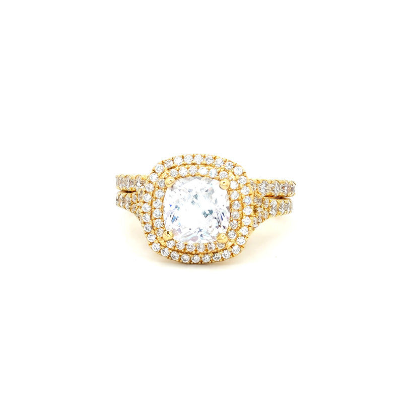 Cushion Double Cut Halo Ring and Brilliant Cut Matching Band
