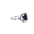Cushion Double Cut Halo Ring with Sapphire Centre Stone
