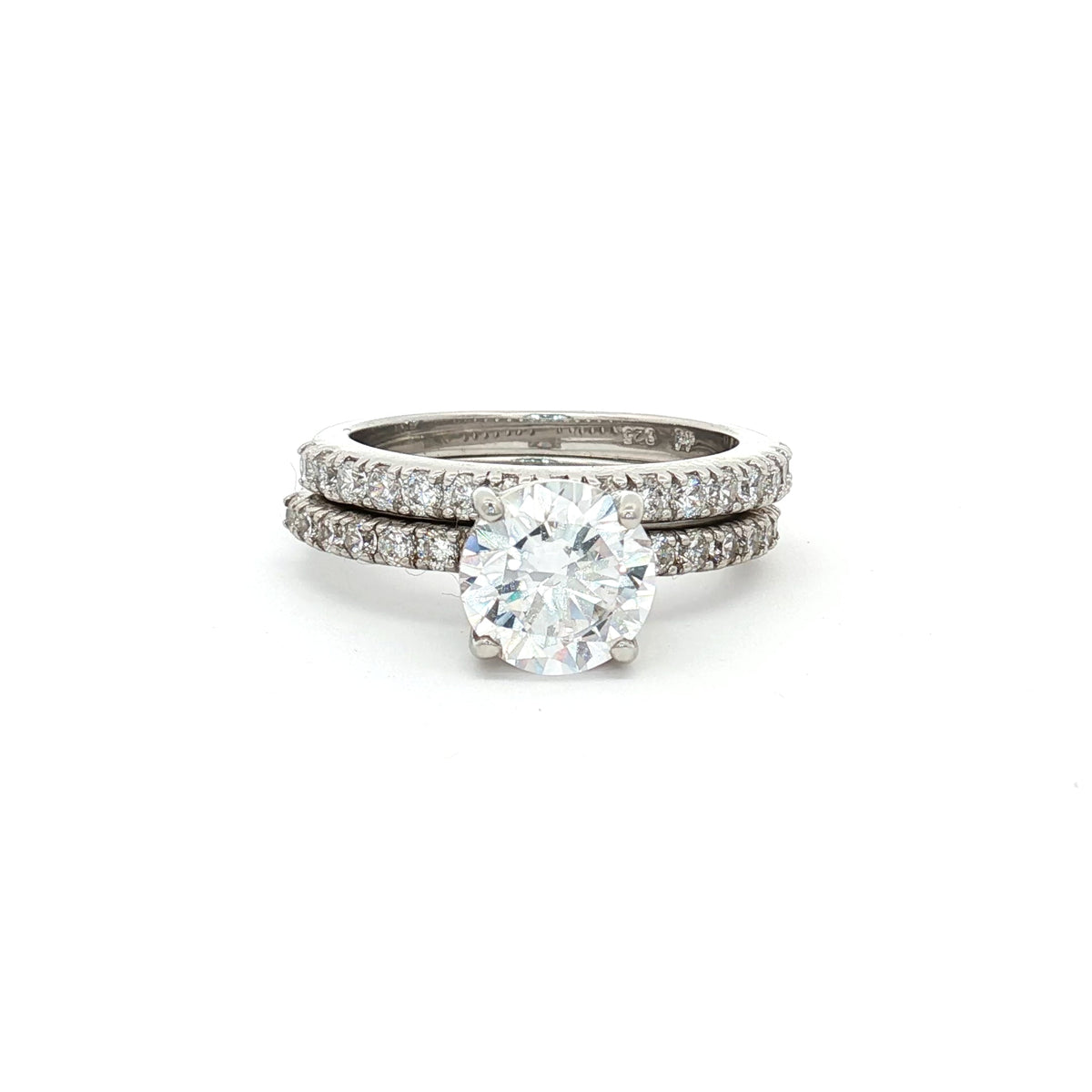 Brilliant Cut Solitaire with Pave Setting and Matching  Band