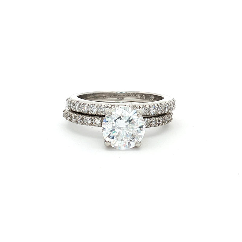 Brilliant Cut Solitaire with Pave Setting and Matching  Band