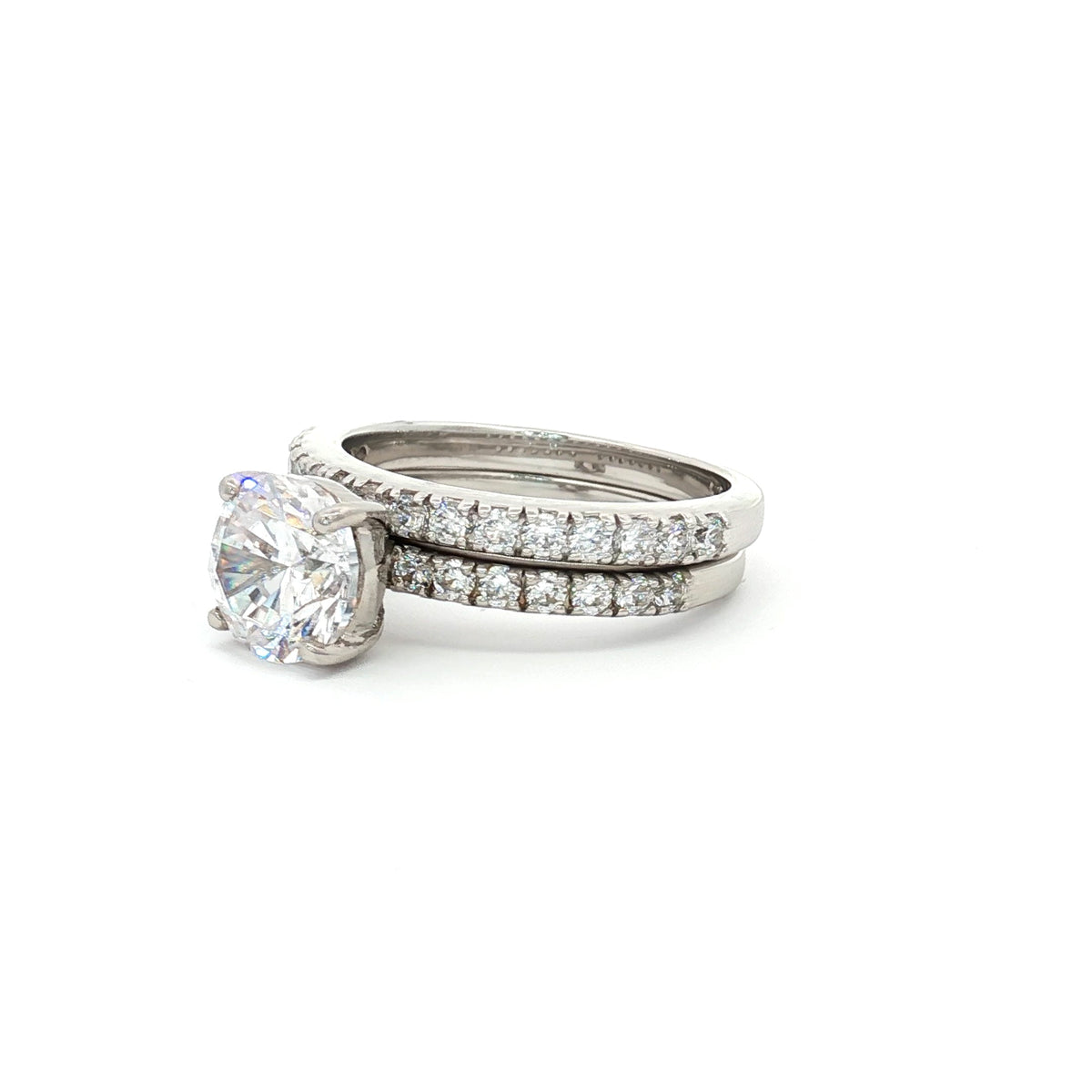Brilliant Cut Solitaire with Pave Setting and Matching  Band